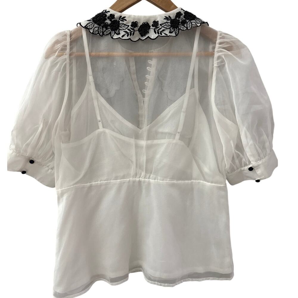 Anthropologie Maeve Sheer Puff Sleeve Blouse White Size 10 - Picture 5 of 10